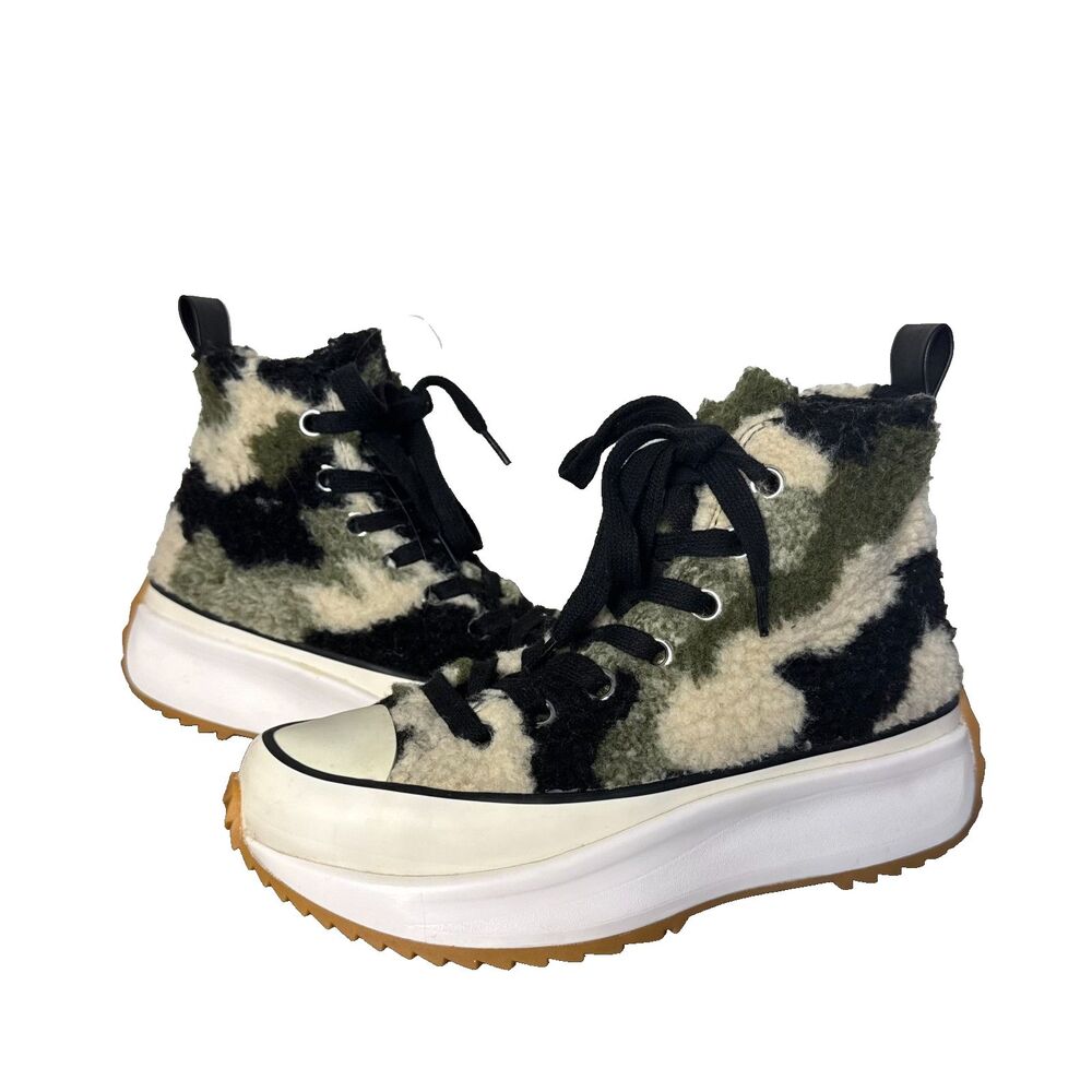 Steve Madden Camo Faux Fur Platform Sneakers Women 6.5 High Top Chunky Y2K